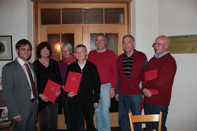 (v.l.) Florian Wahl, Birgit Kipfer, Ingeburg Girnt, Bernhard Stoiber, Matthas Fischer, Horst Hörz, Dieter Wollschläger