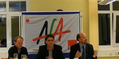 Andreas Schwandt, Helmut Roth und Referent Rudolf Hausmann MdL